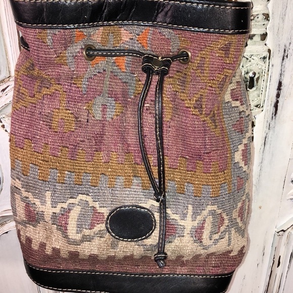 Made in Turkey weaved and Leather Drawstring Bag - Picture 2 of 10